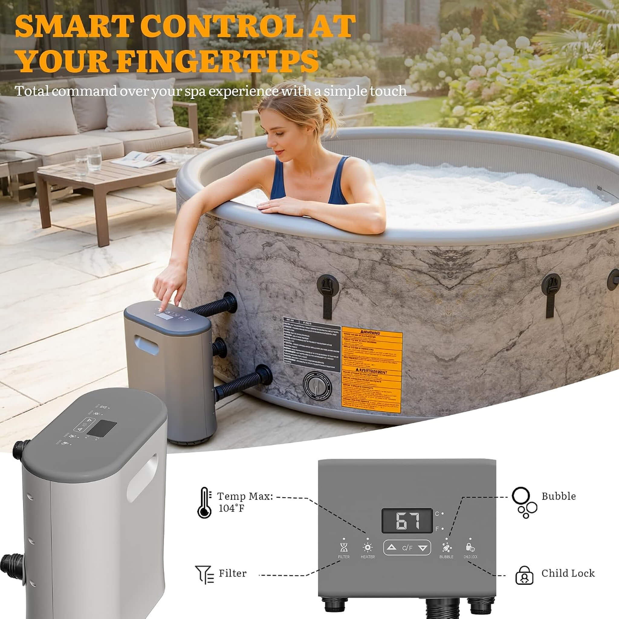 Premium 85-Inch Inflatable 8-Person Drop-Stitch Hot Tub W/ 220 Massage Jets (SAK78596)