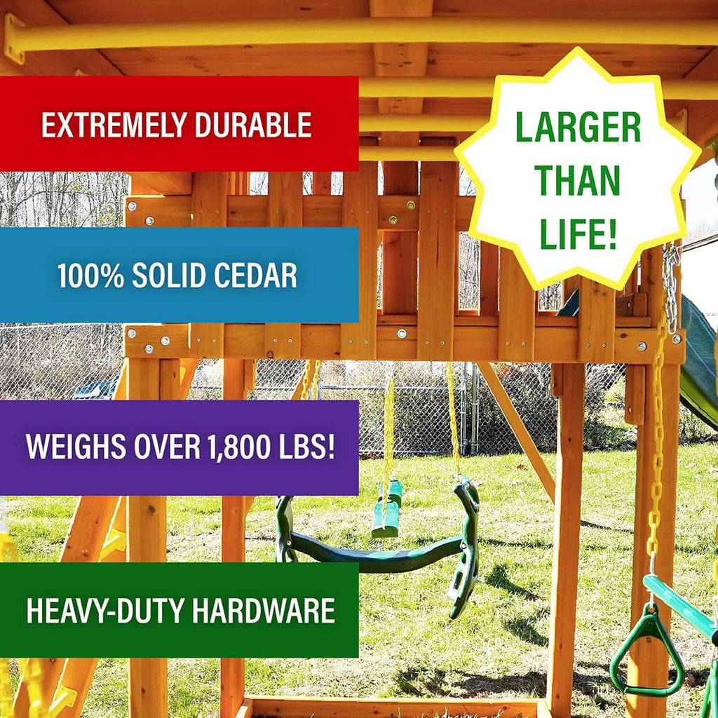 Premium Cedar Wood Tree House Swing Set With Clubhouse, Wave Slide And Scoop Slide (SAK30746)