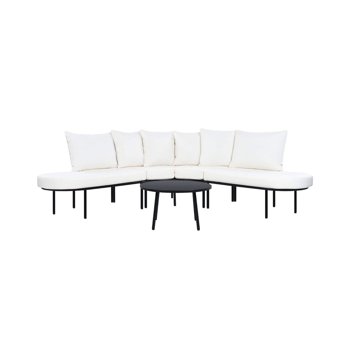 Alora Premium Half-Moon 6-Person Curved All-Weather Outdoor Furniture Sofa Patio Set With Coffee Table And Cushions (SAK76332)