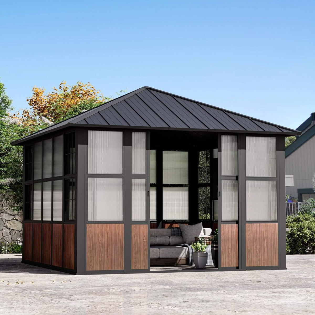 Alora Grandview Premium Hardtop Aluminum Sunroom Solarium With TV Mount And Sliding Doors (SAK60439)