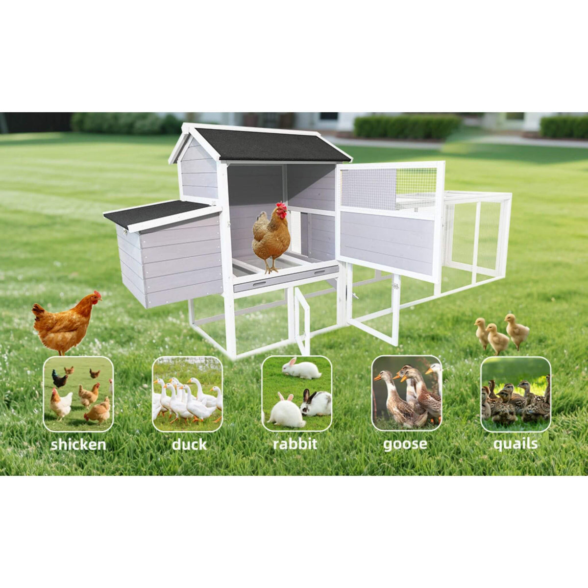 Large Heavy-Duty 113-Inch Outdoor Anti-UV Waterproof Wooden Chicken Coop Hen House (SAK32684)