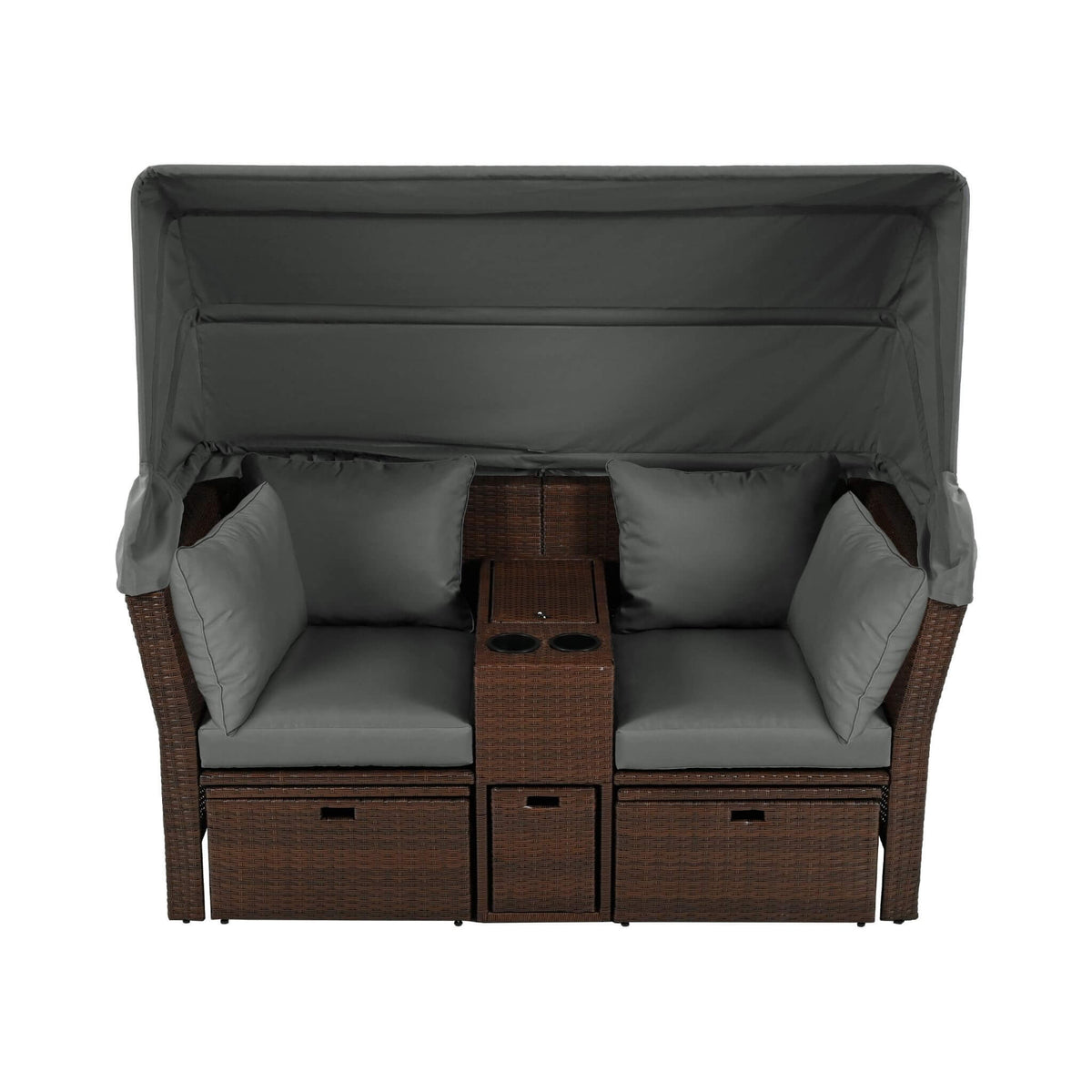 Alora Premium Outdoor 2-Seater Patio Daybed With Foldable Awning, Cushions, And Rattan Frame (SAK90233)