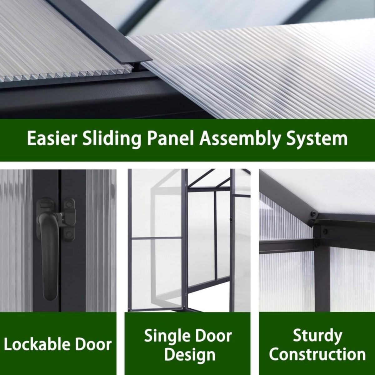 [06X12FT] Premium Polycarbonate Gray Walk-In Greenhouse Kit With Adjustable Vent And Lockable Door (SAK35264)