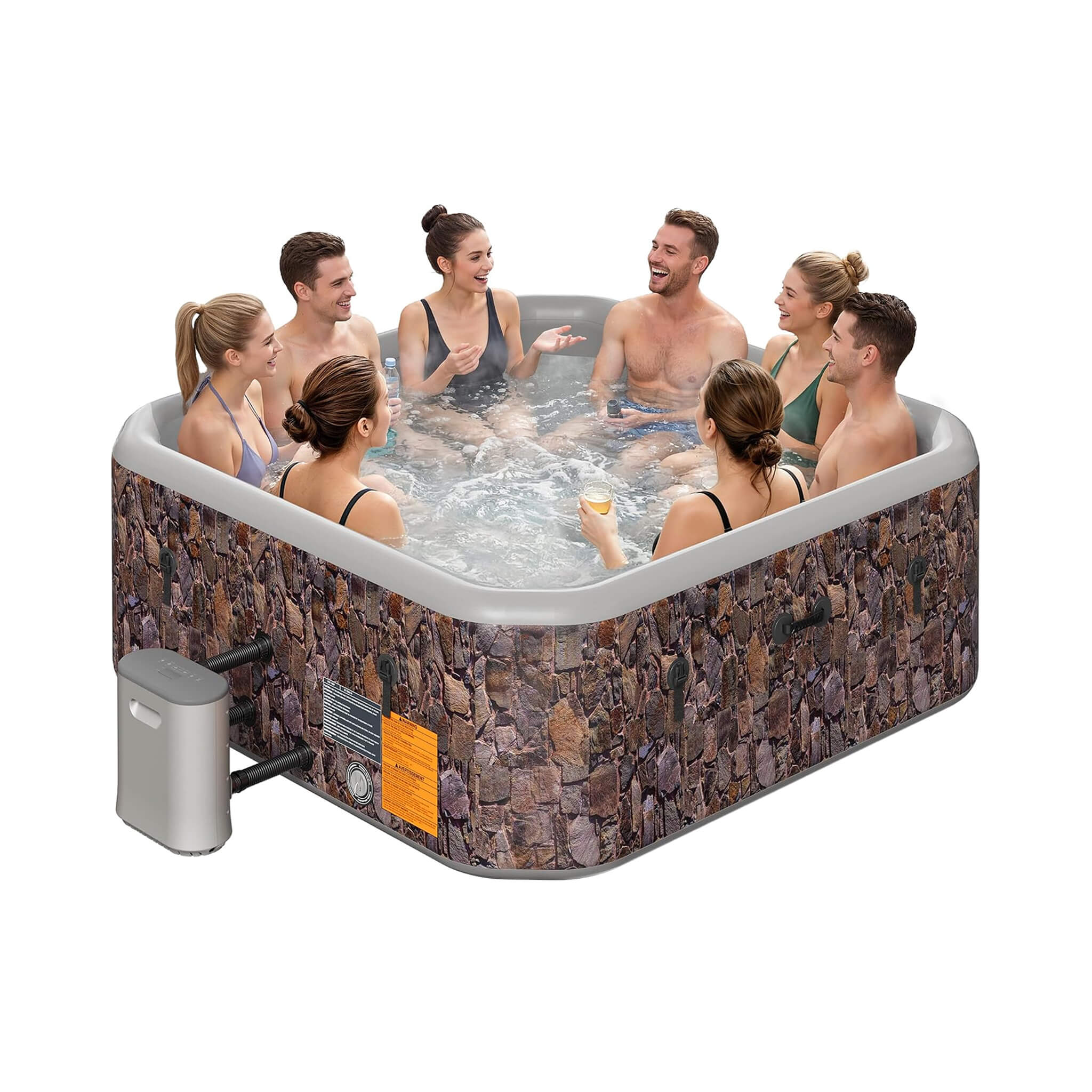 Premium 85-Inch Portable 8-Person Natural Stone Design Inflatable Square Hot Tub With 220 Massage Jets (SAK62731)