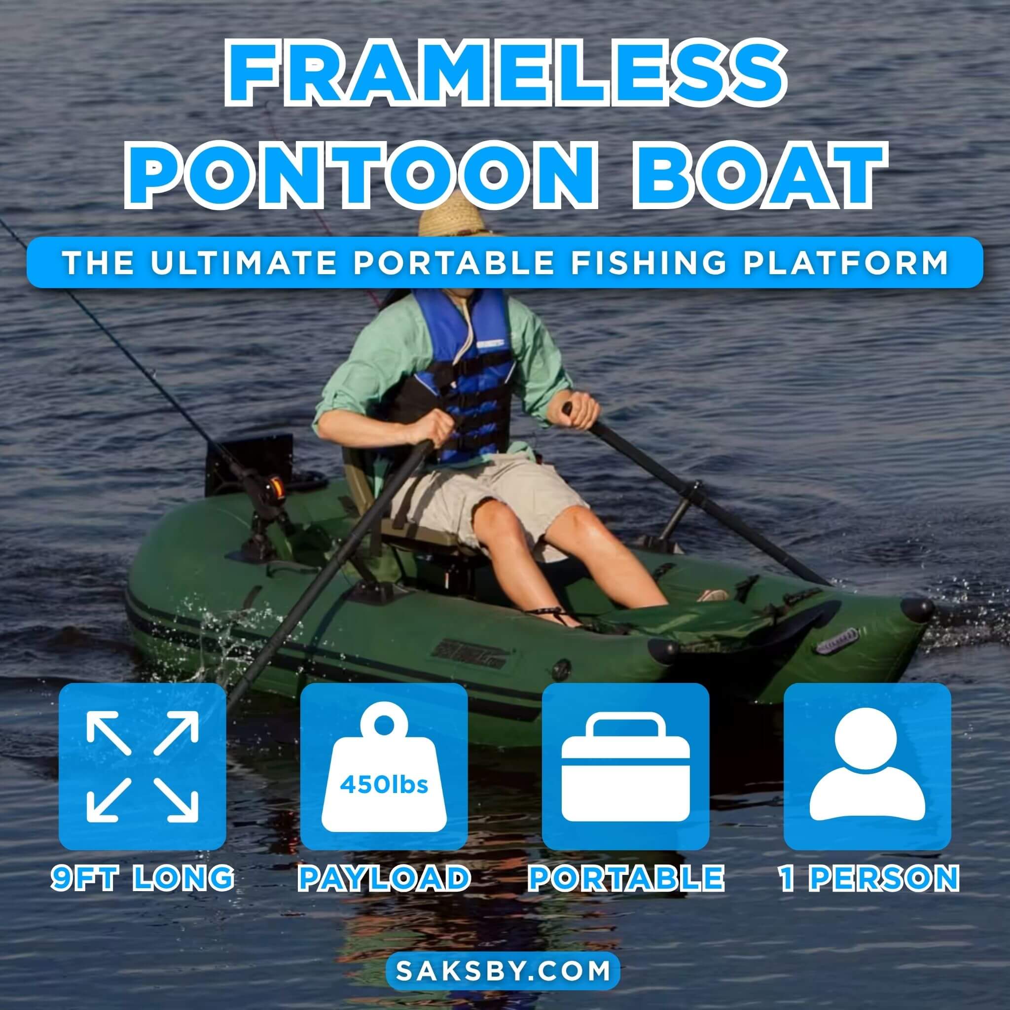Sea Eagle 1-Person Frameless Pontoon Inflatable Fishing Boat, 9FT [285FPBK] (SAK93163)