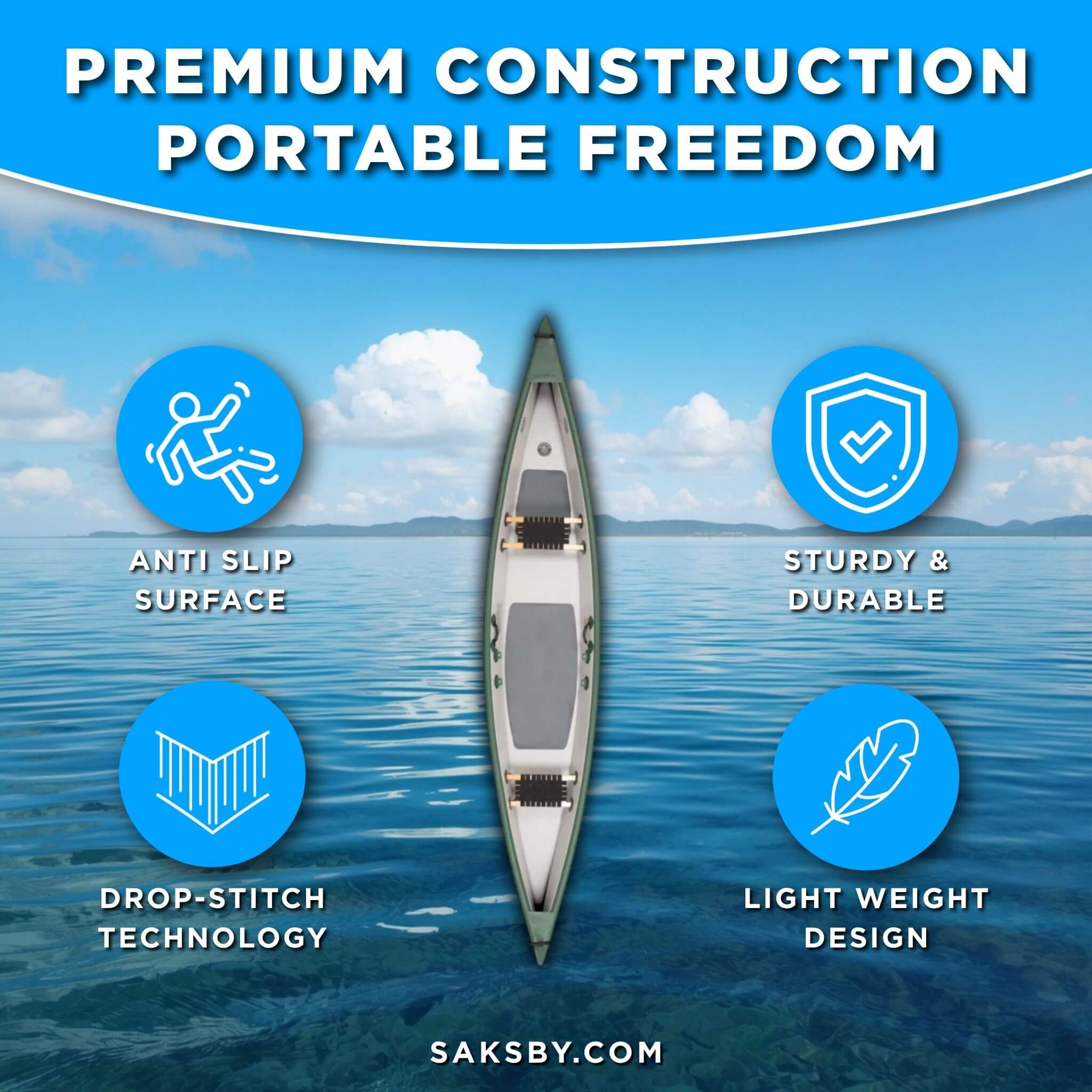 Sea Eagle 3-People TC16 High Pressure All Drop Stitch Inflatable Travel Canoe, 16FT [TC16K] (SAK43086)
