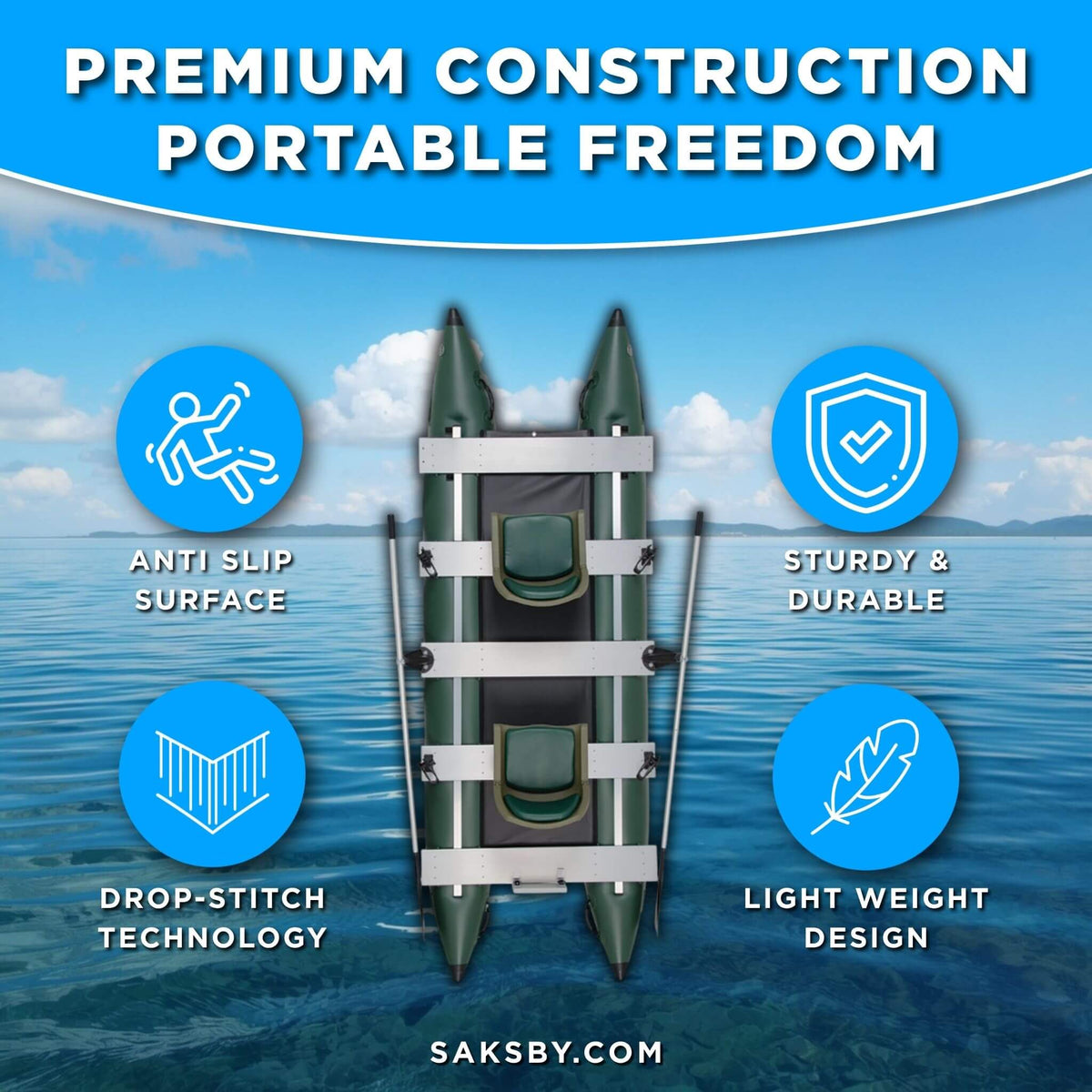 Sea Eagle 375FC FoldCat 2-Persons Inflatable Fishing Lightweight Pontoon Boat [375FCK] (SAK34652)