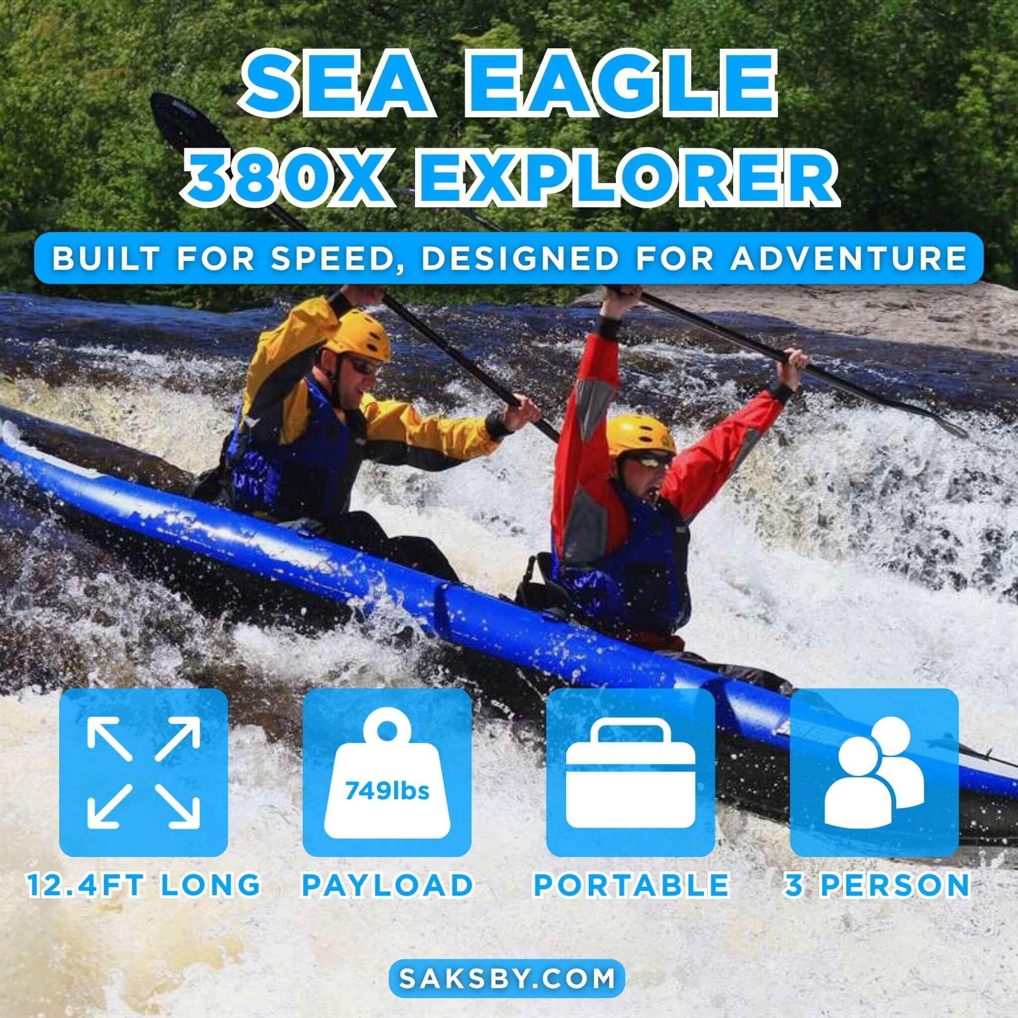 Sea Eagle 380X Explorer 3-Person Inflatable Kayak With Large Removable Rear Center Skeg [380XK] (SAK97562)