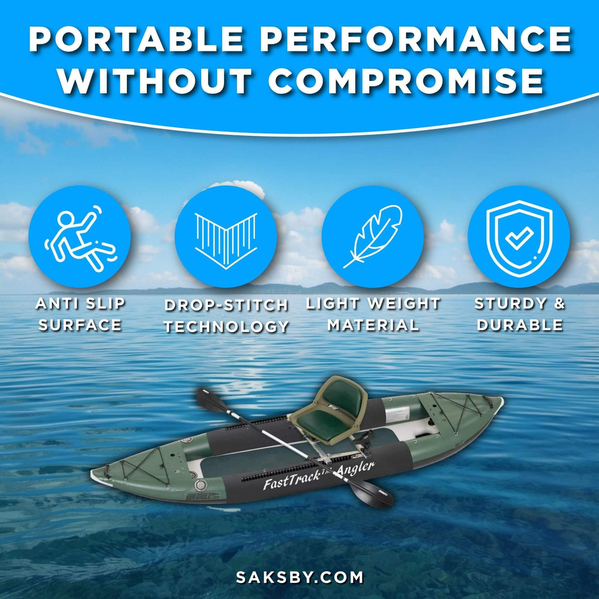 Sea Eagle 385FTA FastTrack 12FT 2- Persons Angler Inflatable Hunter Green Fishing Kayak [385FTAK] (SAK80139)