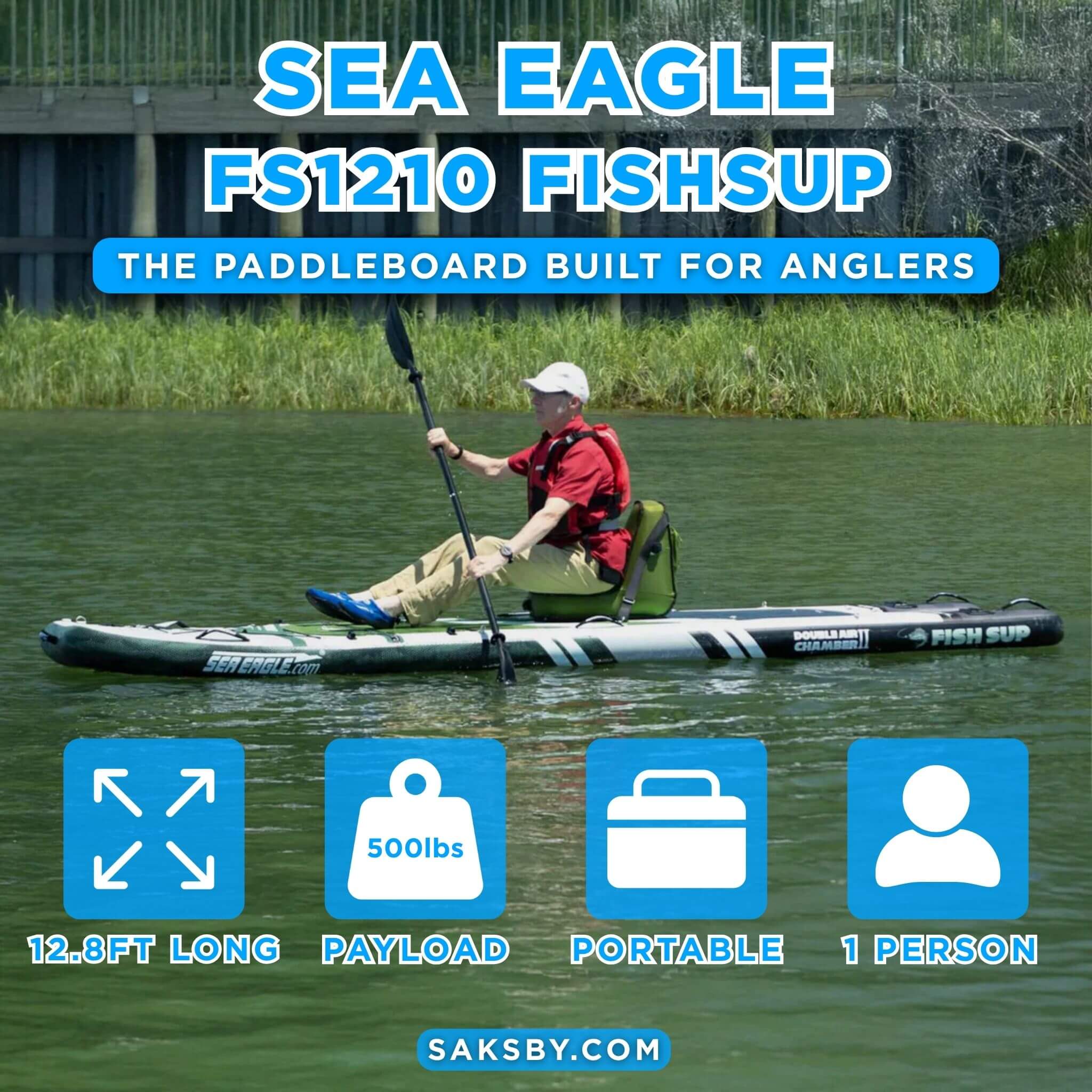 Sea Eagle FS1210 FishSUP 1-Person Inflatable Fishing Stand-Up Paddleboard [FS1210K] (SAK79218)
