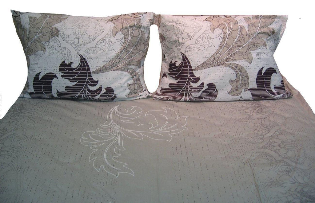 DaDa Bedding Paisley Grey Floral Leaves Fitted Sheet & Pillow Cases Set (FTS8197)