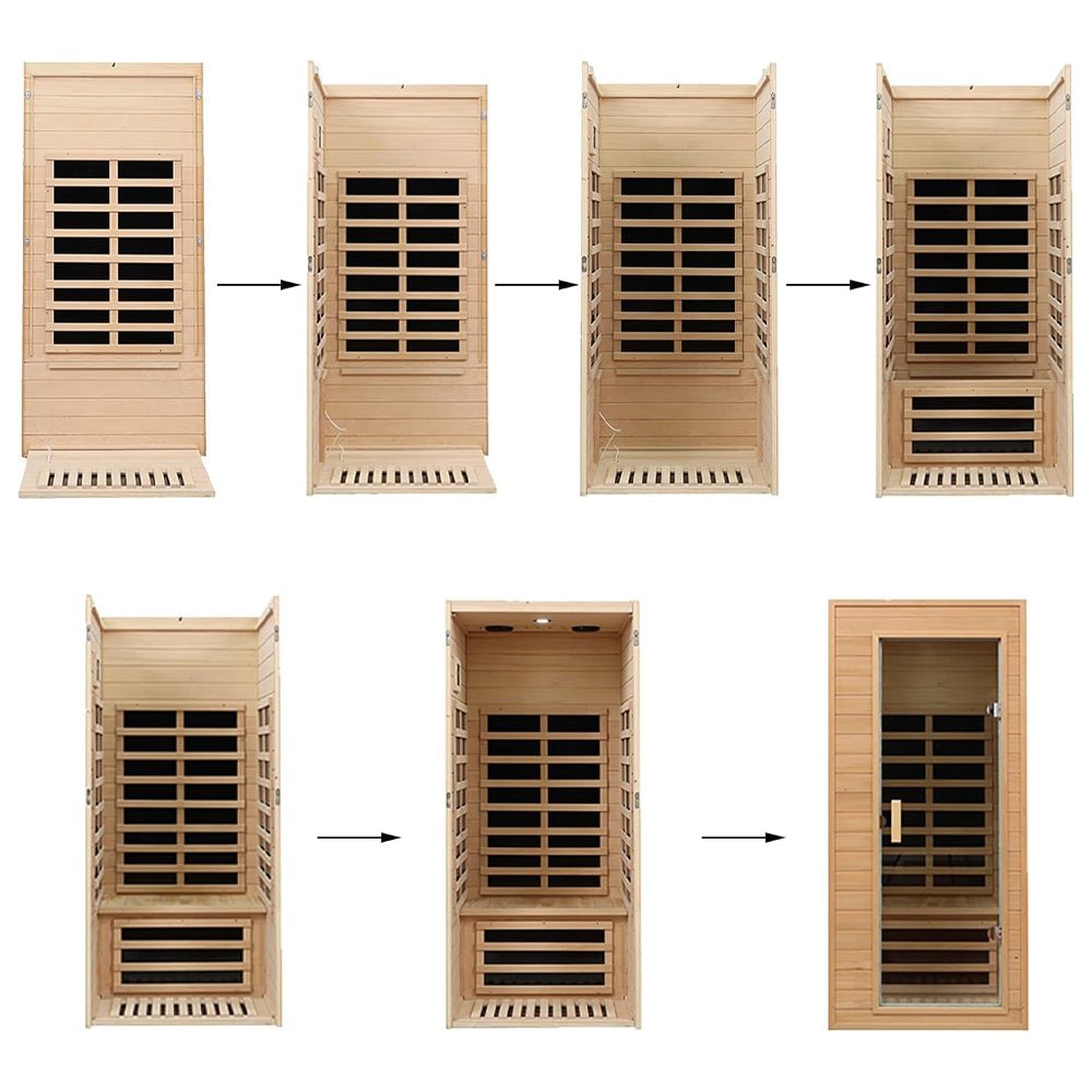 Thermora Elara Premium 1-Person Indoor Low EMF FAR Infrared Heat Hemlock Wood Personal Home Spa Sauna, 1200W (SAK27463)