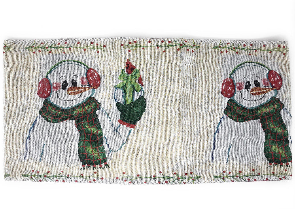 DaDa Bedding Set of 8 Pieces Magical Snowman Holiday Table Tapestry - 4 Placemats, 2 Table Runners, 2 Throw Pillow Covers (9733)