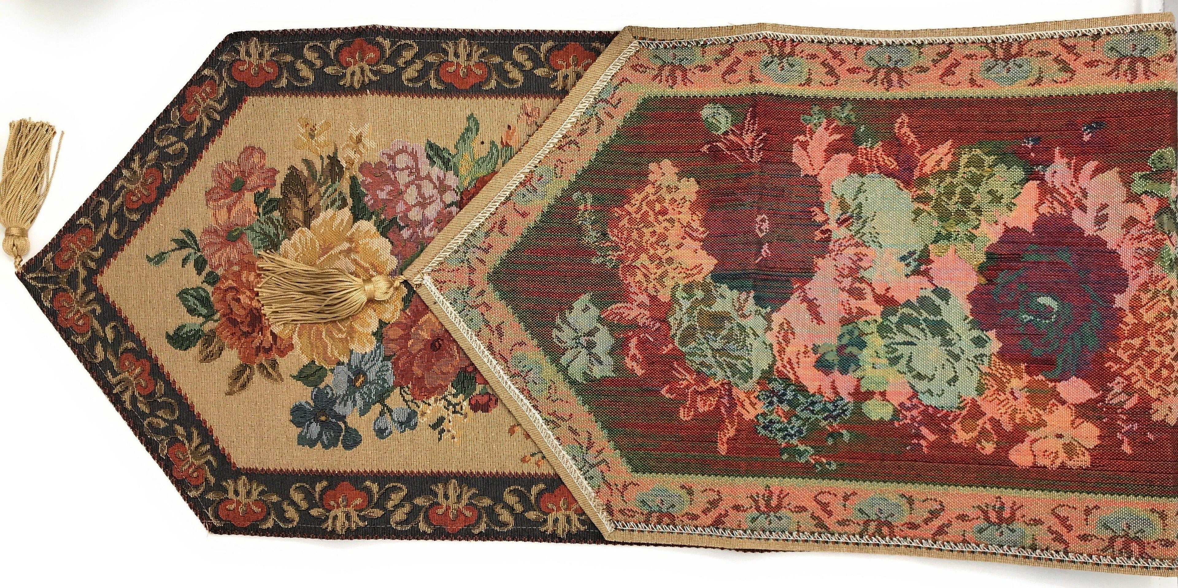 DaDa Bedding Set of 3-Pieces - Breath of Spring Floral Beige Woven Dining Tapestry Table Runners (3089)