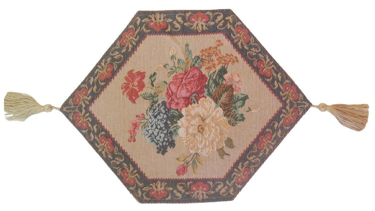 DaDa Bedding Set of 3-Pieces - Breath of Spring Floral Beige Woven Dining Tapestry Table Runners (3089)