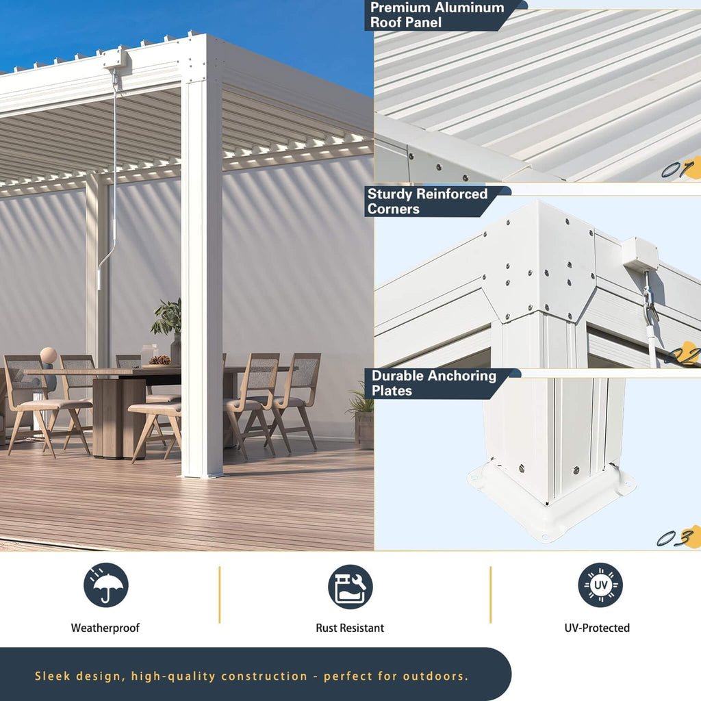 Alora Louvered Aluminum Pergola With Adjustable Roof And Pull-Down Screens (SAK46817)